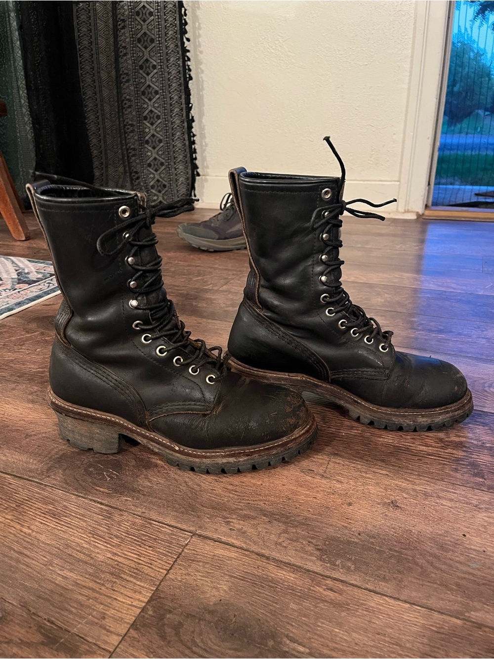 Red Wing Shoes Black Leather Lace-Up Work Boots